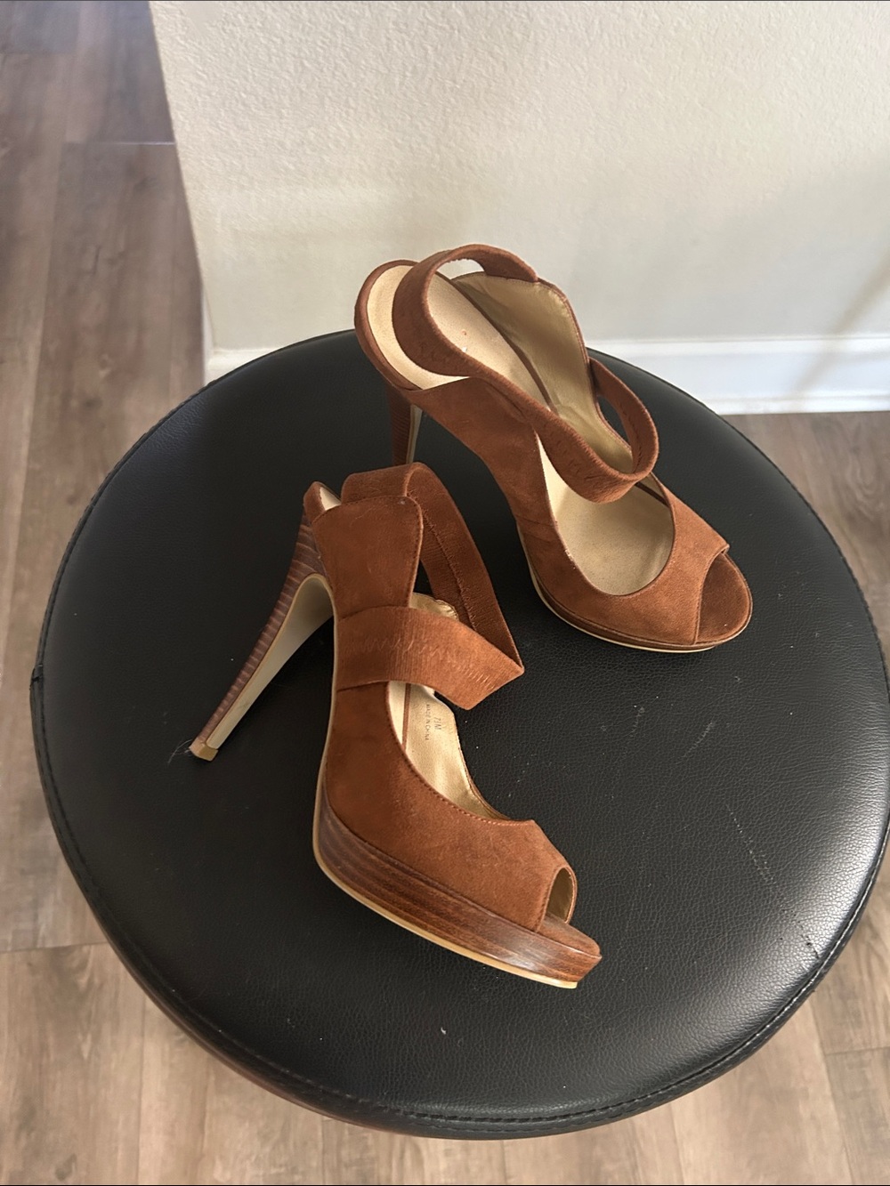 levity Tan Suede Peep-Toe High Heel Sandals